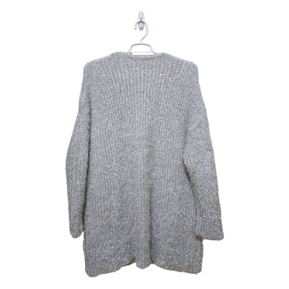 Lane Bryant Silver Open-Front Metallic Eyelash Cardigan Sz 22/24 - Picture 7 of 11